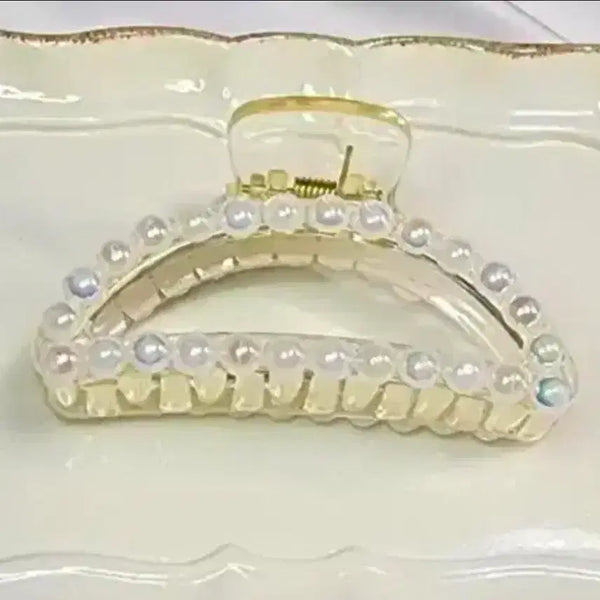 [BUNJANG] Sparkling Transparent Pearl Claw Clip Hairpin / 새제품 반짝 투명 진주 올림 머리 집게핀 헤어핀 머리핀 반머리