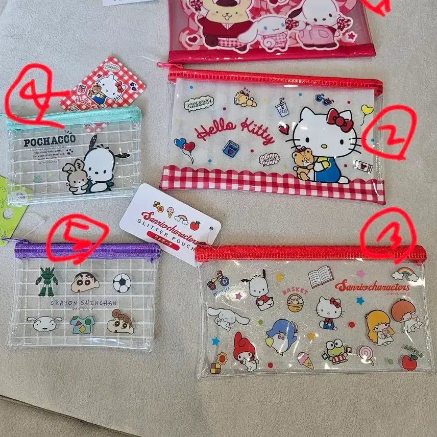 [BUNJANG] Sanrio Hello Kitty & Crayon Shin-chan Clear Pouch / 산리오 헬로키티 짱구 투명 파우치(새상품)