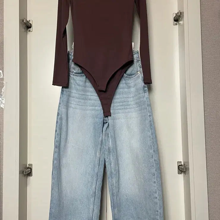 [BUNJANG] Long Sleeve Bodysuit - S (44-55) / 새상품/ 신축성좋은 긴팔 바디수트 S /44~55