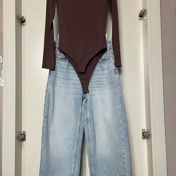 [BUNJANG] Long Sleeve Bodysuit - S (44-55) / 새상품/ 신축성좋은 긴팔 바디수트 S /44~55