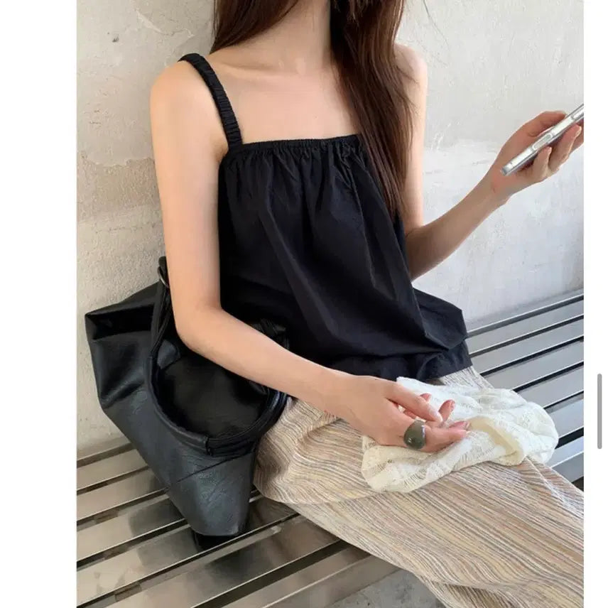 [BUNJANG] EDMORE Uni Banding Sleeveless Blouse Black / 에드모어 mbs527 유니 밴딩 나시 블라우스 블랙 여행룩 휴양지룩