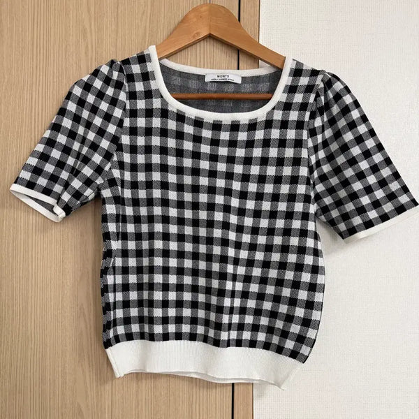 [BUNJANG] MONTS Gingham Check Short Sleeve Knit / MONTS 몬츠 깅엄체크 반팔 니트