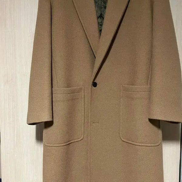 [BUNJANG] Garment Label Notched Lapel Long Coat - Beige (Size S) / 가먼트레이블 Notched Lapel 롱코트