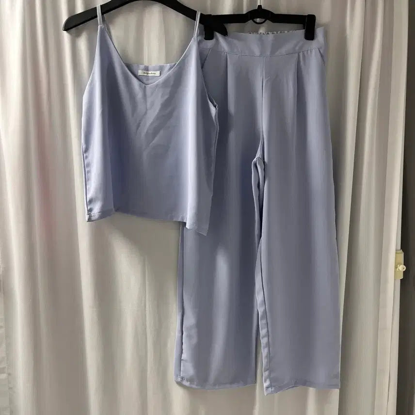 [BUNJANG] Sleeveless Wide Pants Set - Sky Blue / 여름옷 소라색 민소매 와이드팬츠 세트