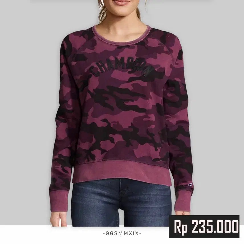 [BUNJANG] Champion Camouflage Sweatshirt Burgundy / 챔피온 카모플라쥬 맨투맨 티셔츠 버건디