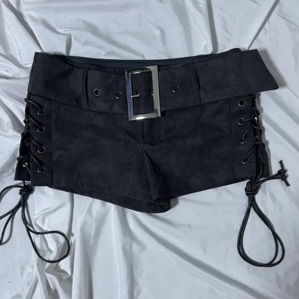 [BUNJANG] Shein Lace-Up Belted Faux Leather Shorts / Shein 레이스업 벨티드 레더 쇼츠