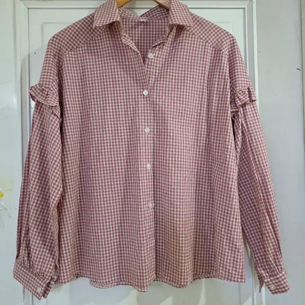 [BUNJANG] Cotton Check Pattern Blouse Shirt - New Arrival / 봄 여름  디자인이쁜 고급스런  면 남방셔츠  새상품