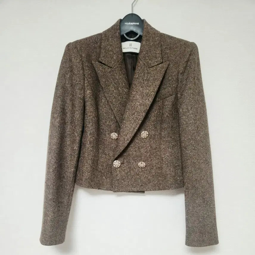 [BUNJANG] MOJO.S.PHINE Italian Fabric Herringbone Double-Breasted Crop Jacket (Size S/55) / [새상품급] 모조에스핀 이탈리아 패브릭 크롭 자켓 55