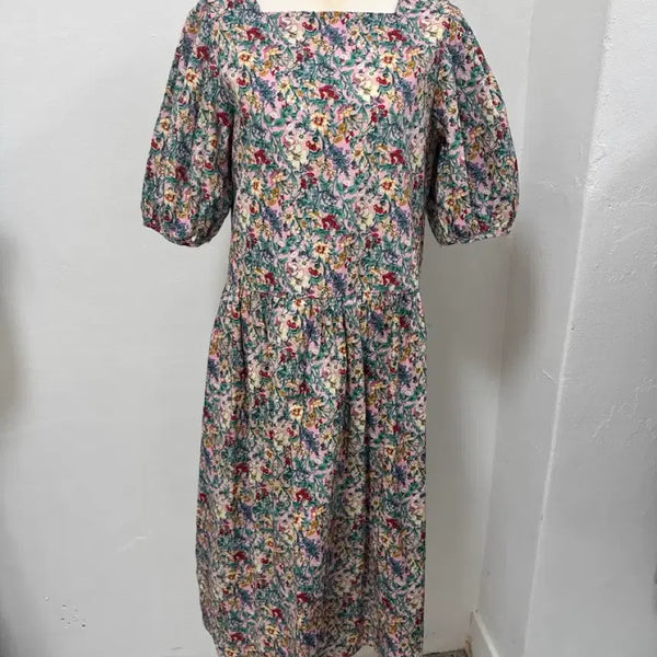 [BUNJANG] Flower Pattern Long Dress Puff Sleeve / 플라워 패턴 롱 원피스 퍼프소매