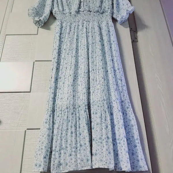 [BUNJANG] Pleated Floral Long Dress / 핀턱 잔꽃 플리츠  롱원피스