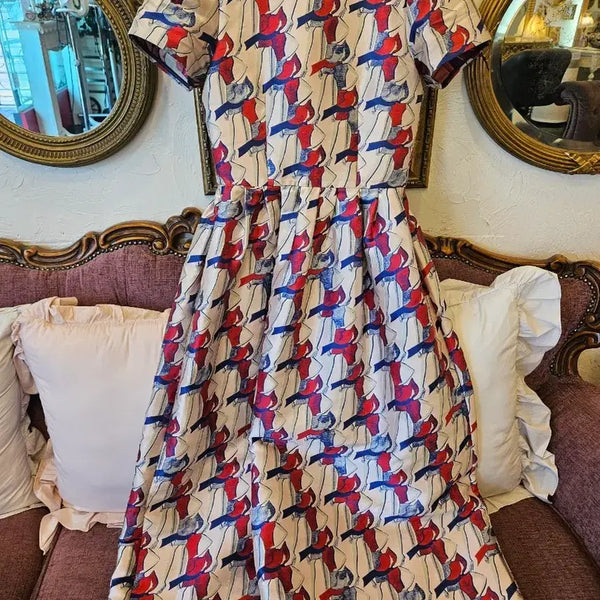 [BUNJANG] Sihourin Women's Unique Pattern Puff Sleeve Long Dress / 씨호린 우먼원피스