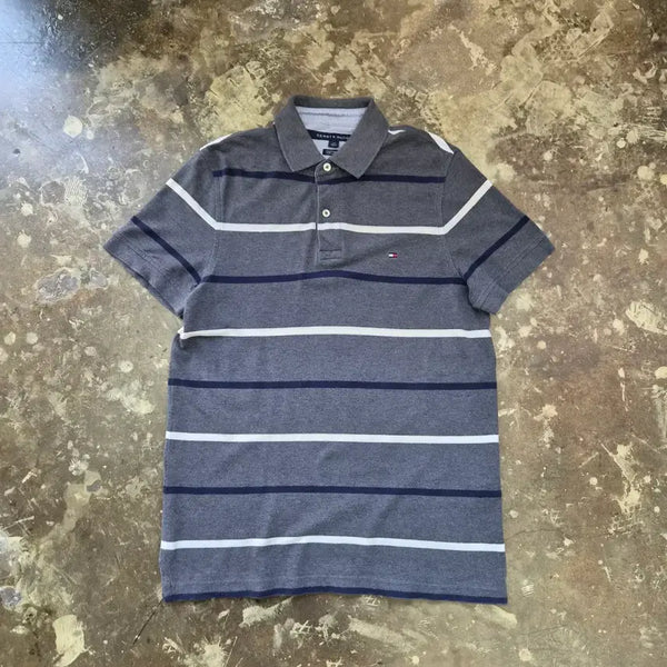 [BUNJANG] Tommy Hilfiger Striped Short Sleeve Polo Shirt / S) 타미힐피거 스트라이프 반팔 카라티 카라티셔츠