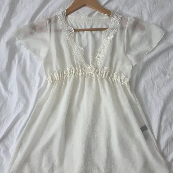 [BUNJANG] Vintage Chiffon Lace Blouse / 빈티지 쉬폰 블라우스