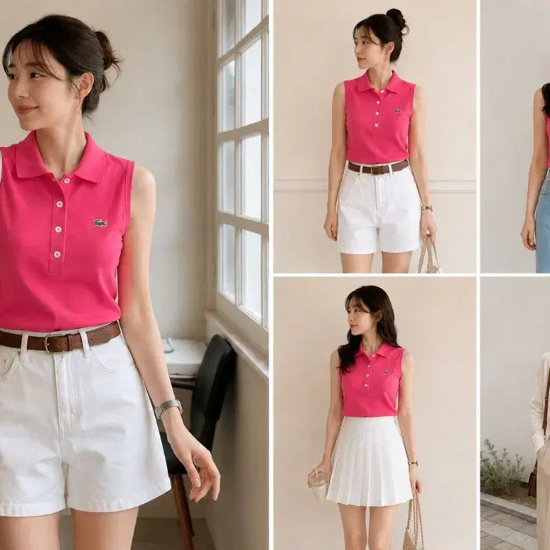 [BUNJANG] Lacoste Pink Sleeveless PK Polo T-Shirt Size 38 / 라코스테(Lacoste) 핑크 슬리브리스 PK 폴로 티셔츠 38size