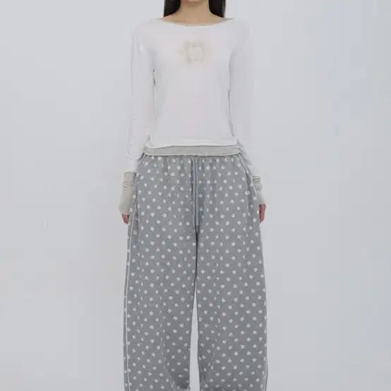 [BUNJANG] Chicks Dot Line Wide String Pants Mélange / 칙스 도트 라인 와이드 스트링 팬츠 멜란지