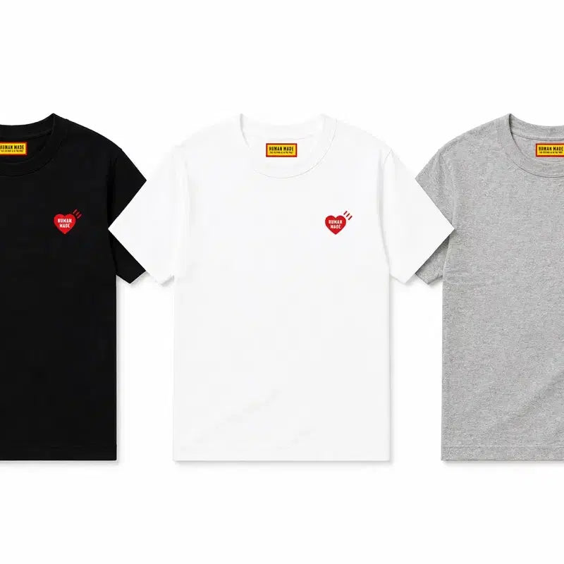 [BUNJANG] Human Made Heart Logo Short Sleeve T-Shirt (Black, White, Grey) / (새상품)휴먼메이드 하트 반팔 티셔츠 블랙/화이트/회색