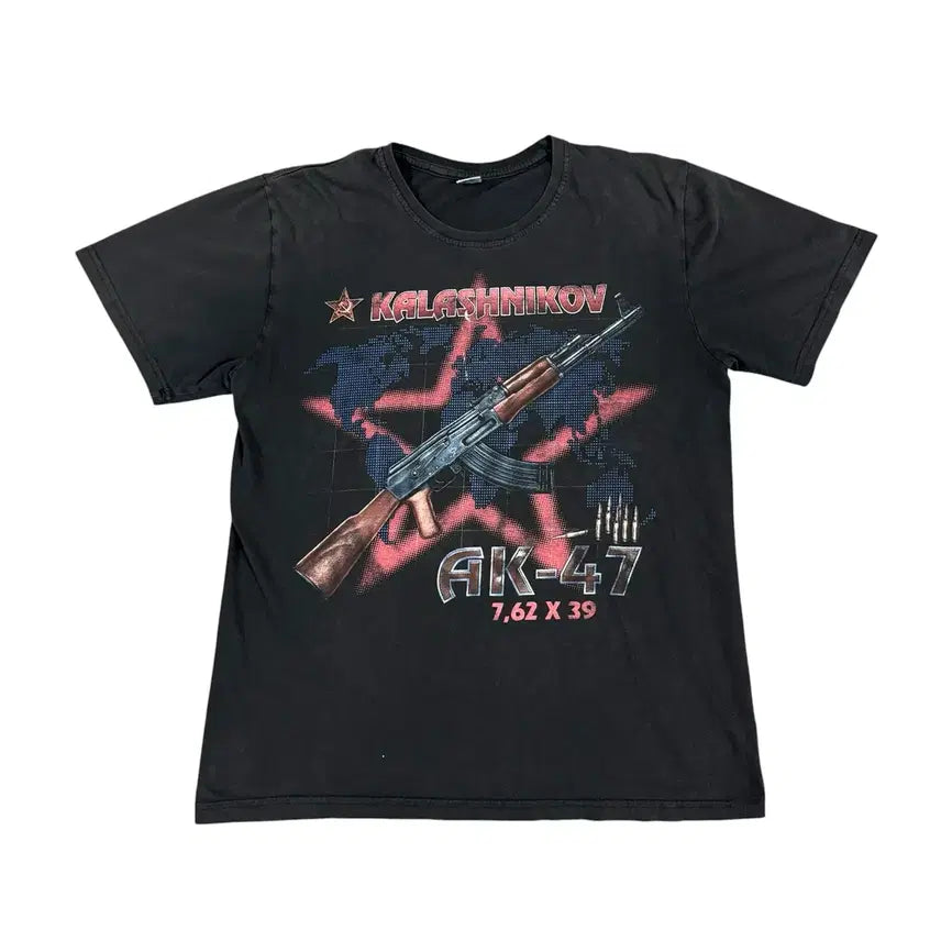 [BUNJANG] Vintage Russian AK-47 Graphic T-Shirt / 빈티지 러시안 Russian AK-47 총기 티셔츠