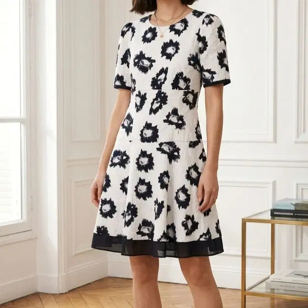 [BUNJANG] NAINGIRL Flower Pattern Puff Sleeve Flare Linen Dress / 나인걸 플라워 패턴 퍼프 소매 플레어 린넨 원피스