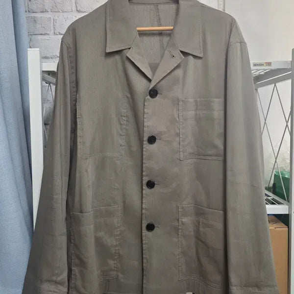 [BUNJANG] Solid Homme Men's Spring Summer Linen Semi-Oversized Walker Jacket (Size 105) / 솔리드옴므 남성 봄 여름자켓 린넨자켓 105 세미오버핏 워커자켓 MN47