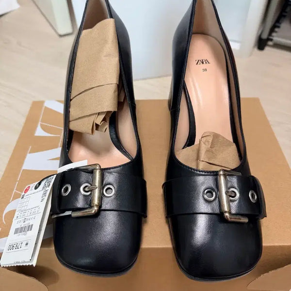 [BUNJANG] ZARA Black Buckle Flat Shoes / 자라 블랙 버클 플랫 슈즈