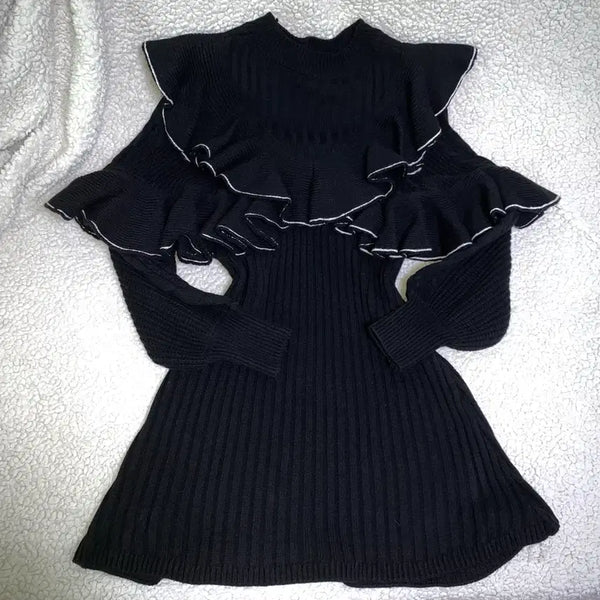 [BUNJANG] Grl Frill Cable Knit Dress / Grl 프릴 케이블 니트 원피스 | 스나계 미셸마카롱