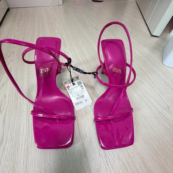 [BUNJANG] Zara Pink Strappy Heeled Sandals / 자라 핑크 스트랩 힐 샌들