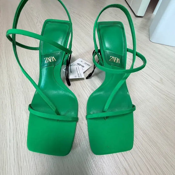 [BUNJANG] ZARA Green Strap Heel Sandals / 자라 ZARA 그린 스트랩 힐 샌들