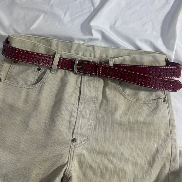 [BUNJANG] Vintage Flower Punching Leather Western Belt / 빈티지 플라워 펀칭 레더 웨스턴 벨트
