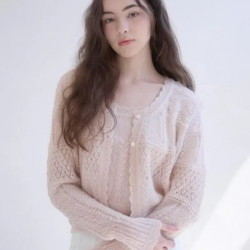 [BUNJANG] Julie Alpaca Cardigan Set Pink Beige / 줄리 울파카 가디건 세트