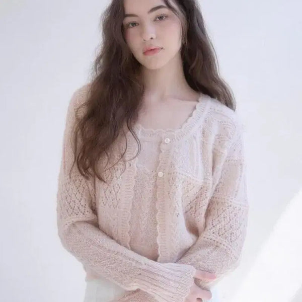 [BUNJANG] Julie Alpaca Cardigan Set Pink Beige / 줄리 울파카 가디건 세트