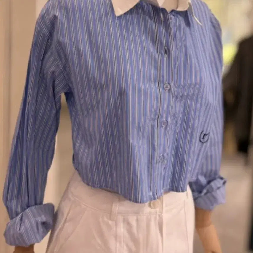 [BUNJANG] Rollero Laura Stripe Crop Shirt / 로라로라 크롭셔츠