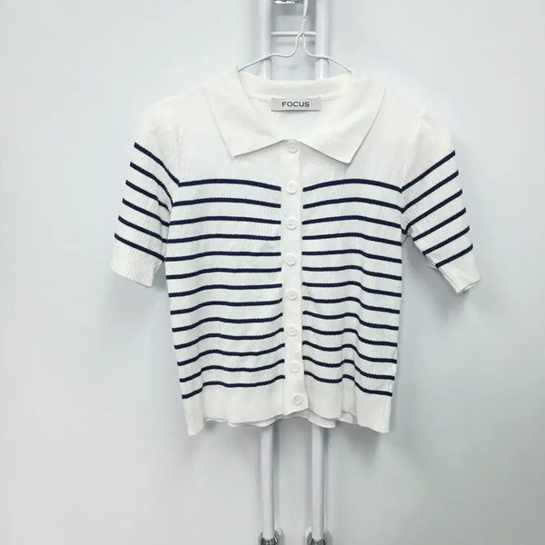 [BUNJANG] FOCUS Cropped Collar Knit Cardigan / FOCUS 크롭 반팔 카라 니트 가디건 44