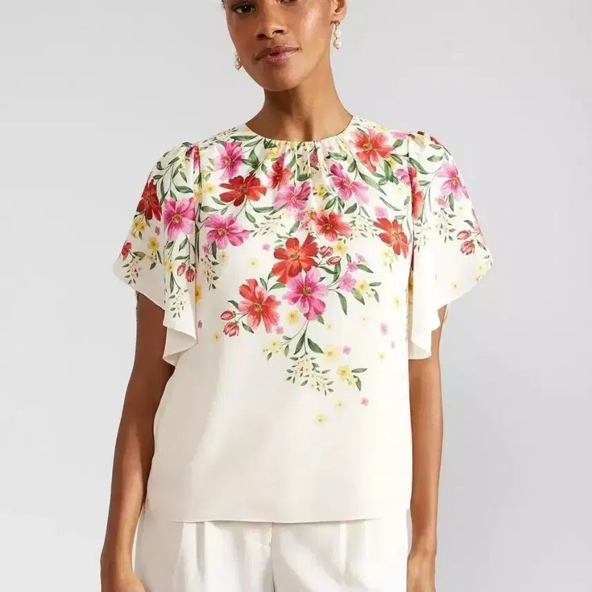 [BUNJANG] HOBBS Ivory Floral Chiffon Blouse Size 77 / HOBBS 플라워 블라우스 아이보리 쉬폰/77/앨리스/1293