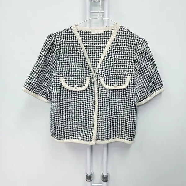 [BUNJANG] Paprika 22SS Tweed Crop Short-Sleeve Cardigan / 파프리카 22SS 트위드 크롭 반팔 가디건 55