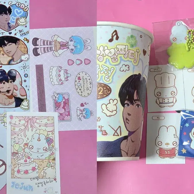 [BUNJANG] PLAVE Yejun Birthday Cafe Lucky Draw Full Set Rabbit Leader Birthday Party Cup Holder / 플레이브 예준 생일카페 럭드 전프레 토끼대장 생일파티 대작전 컵홀더 생카