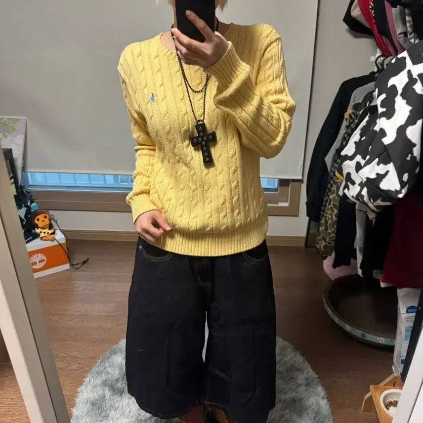 [BUNJANG] Polo Ralph Lauren Yellow Cable Knit Sweater / [Polo RL] 폴로 케이블 옐로우 니트