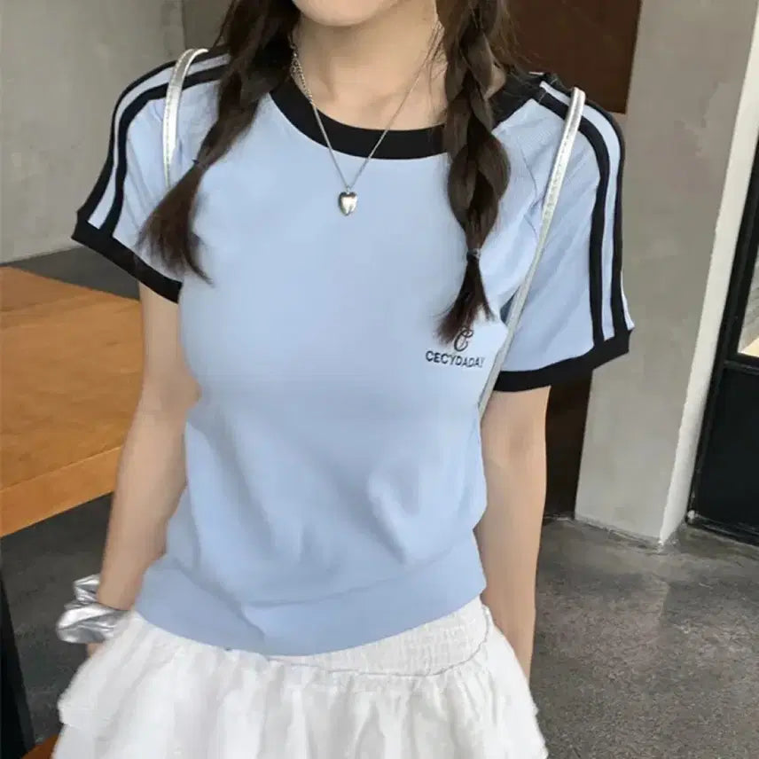 [BUNJANG] Soda Sky Sporty Short Sleeve T-Shirt / 에이블리 소다 하늘 스포티 반팔