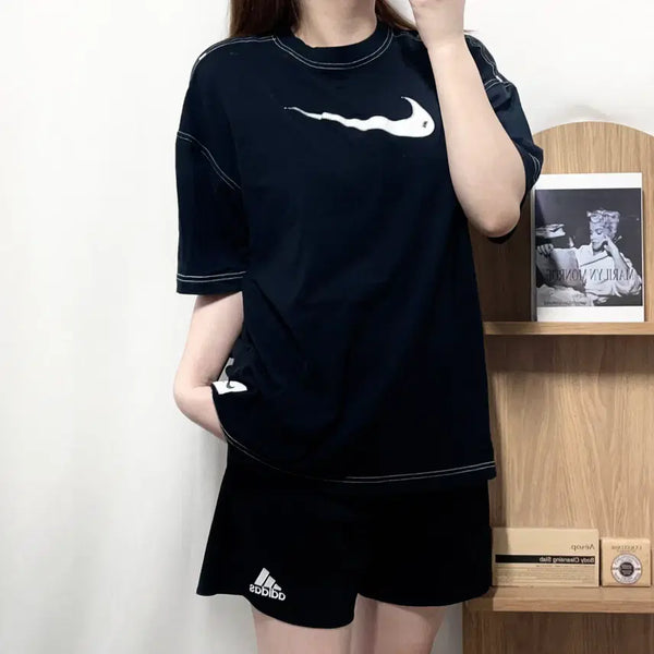 [BUNJANG] Nike Black Stitch Big Swoosh T-Shirt / 나이키 블랙 스티치 빅스우시 반팔티 [ M ]