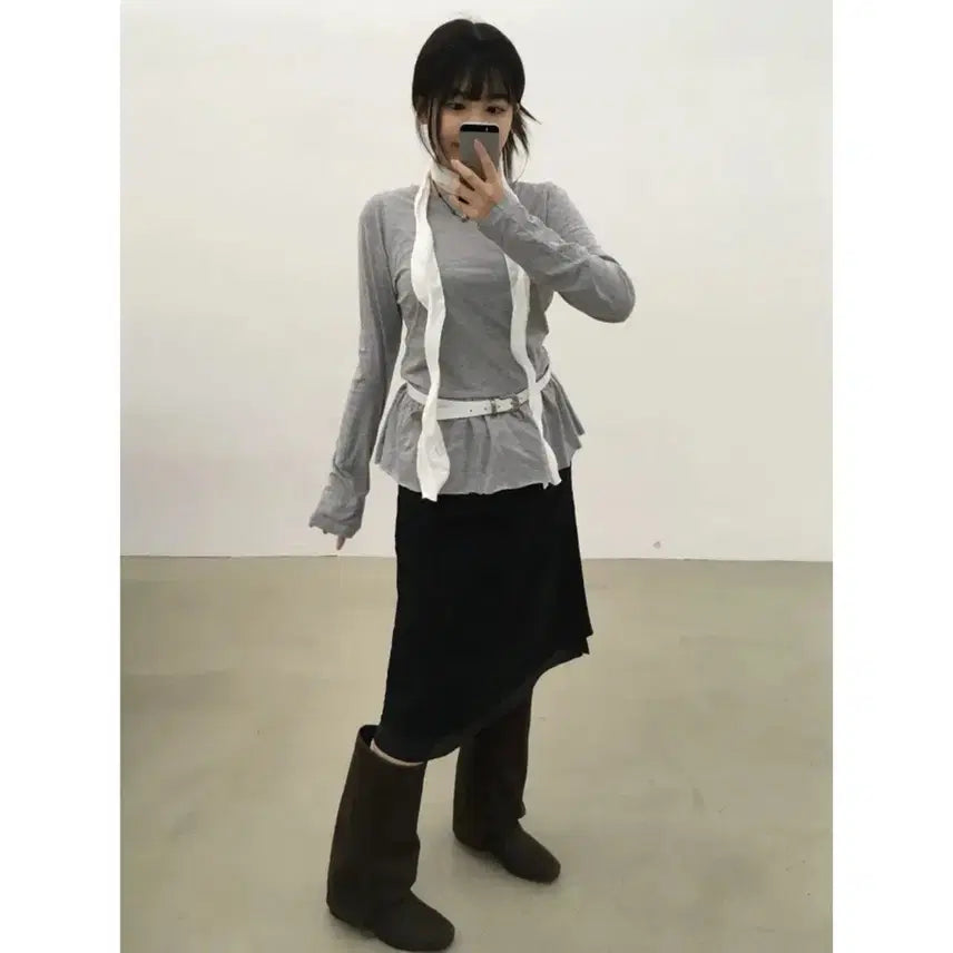 [BUNJANG] Black Up Wide Shirring Middle Boots Brown 245 / [245] 블랙업 와이드 셔링 미들 부츠 브라운 소브 마리공주