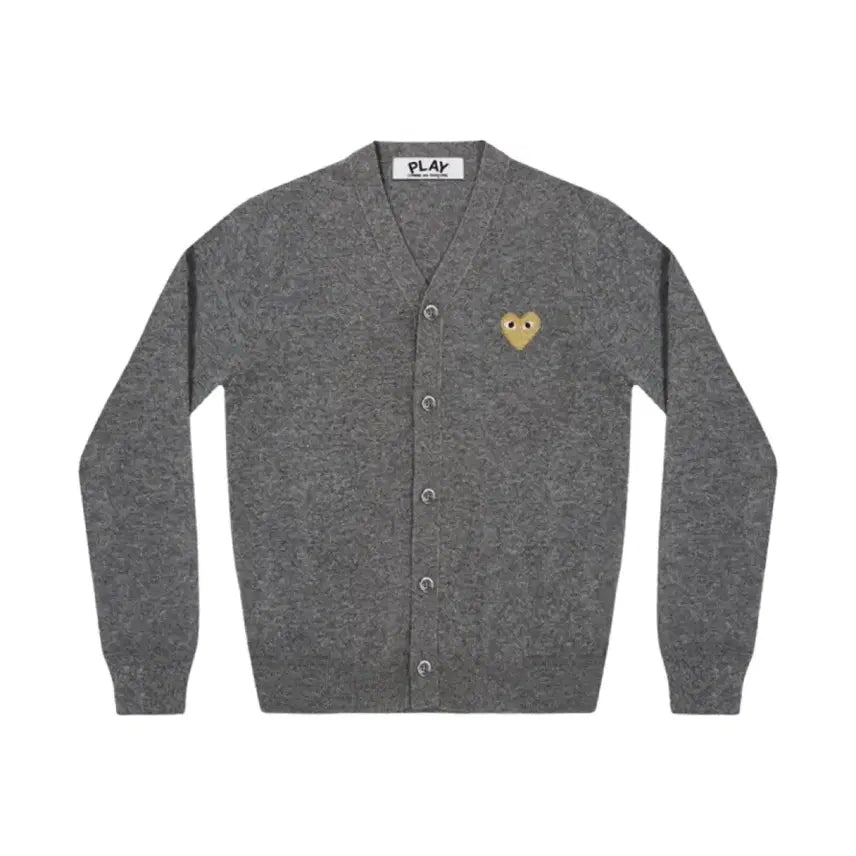 [BUNJANG] Comme des Garçons Play Cardigan Grey Gold Heart Yellow Wappen Size S / 플레이 꼼데가르송 가디건 그레이 골드하트 옐로우와펜 s