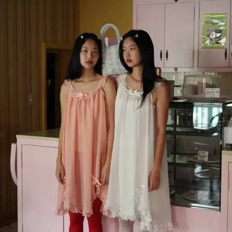 [BUNJANG] Freckle Rose Lace Chiffon Slip Dress / 프레클 로즈 레이스 쉬폰 슬립 원피스