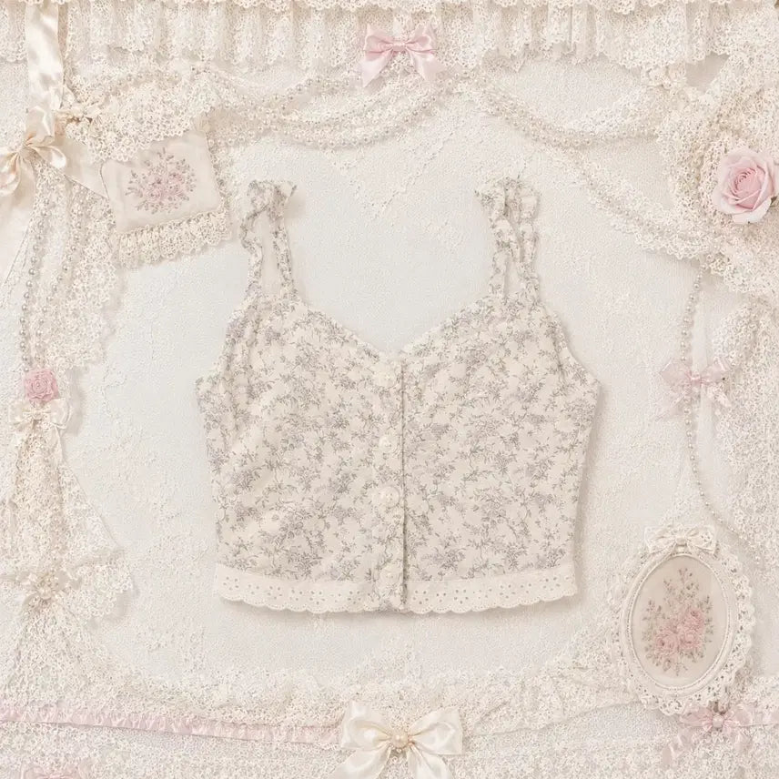 [BUNJANG] Vintage Bustier Top Sleeveless Floral Print / 빈티지 뷔스티에 탑 슬리브리스 히메 핀터깔 갸루 리즈리사깔 라떼