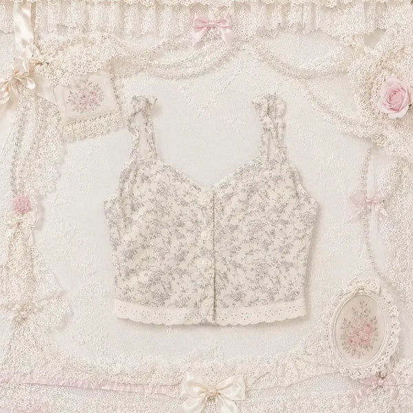 [BUNJANG] Vintage Bustier Top Sleeveless Floral Print / 빈티지 뷔스티에 탑 슬리브리스 히메 핀터깔 갸루 리즈리사깔 라떼
