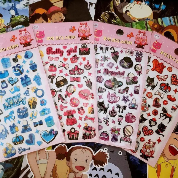 [BUNJANG] Retro Gem Fashion Sticker Set (4 Types, Bundle) / 고전문구) 레트로 보석 코디 스티커 4종 세트 일괄