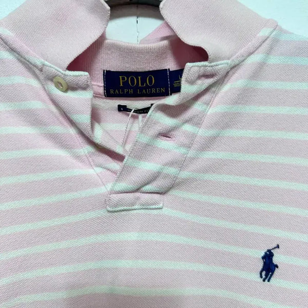 [BUNJANG] Polo Ralph Lauren Striped Short Sleeve Polo Shirt Pink / 폴로 랄프로렌 스트라이프 반팔 카라티 핑크