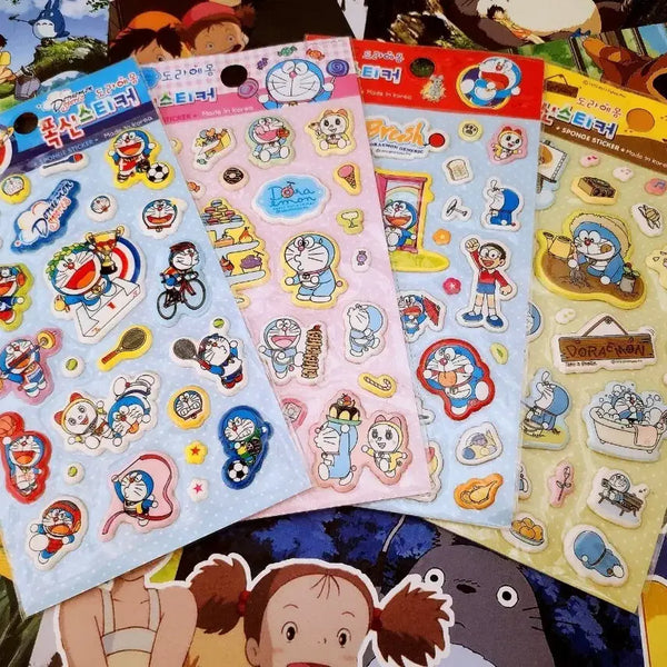 [BUNJANG] Retro Doraemon Fluffy Sticker 4 Types Bundle Set / 고전문구) 레트로 도라에몽 폭신 스티커 4종 세트 일괄