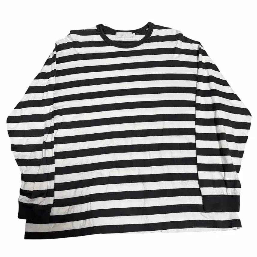 [BUNJANG] Graphtpaper Border Long Sleeve Charcoal/White / [1] 그라프페이퍼 보더 롱슬리브 차콜/화이트