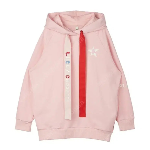 [BUNJANG] Lucky Chouette Strawberry Milk Pink Colorblock Hoodie / 럭키슈에뜨 딸기우유 핑크 배색 후드티 새제품