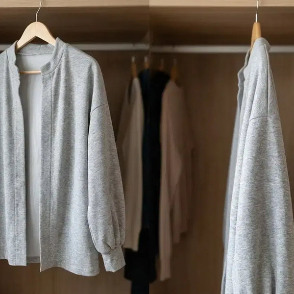 [BUNJANG] Round Neck Balloon Sleeve Cardigan Gray Size 66 / 라운드넥 벌룬 소매 가디건 회색66