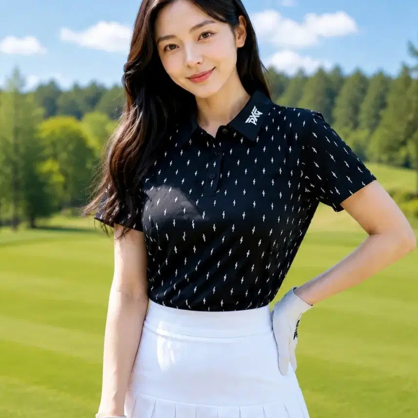 [BUNJANG] PXG Golf Women's Cactus Print Short Sleeve Polo Shirt (Size 90) / [정품/S급]PXG골프 여성 캑터스 프린트 반팔 폴로 셔츠 90